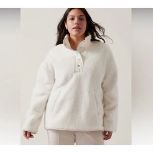 Athleta Cozy Sherpa Snap Sweatshirt Magnolia XL Pullover Fleece Sweater Oversize